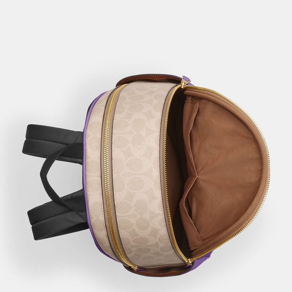 COACH CZ176 Court Backpack In Signature Canvas & Leather Sand/Iris NWT - Picture 4 of 10